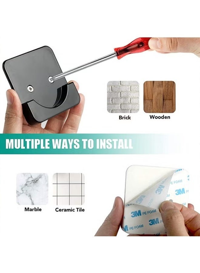 حامل عصا ستارة دش اللاصق,6 جهاز كمبيوتر شخصي مربع لاصق حامل عصا دش الجدار المثبتة للجدار,تثبيت حاملات عصا ستارة دش خالية من الحفر للفندق / المنزل / غرفة الغسيل / الحمام,أسود - Image 5